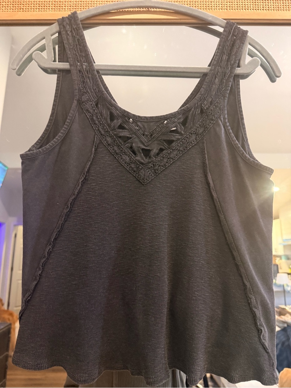 Free People Black Crochet-Trim Tank Top